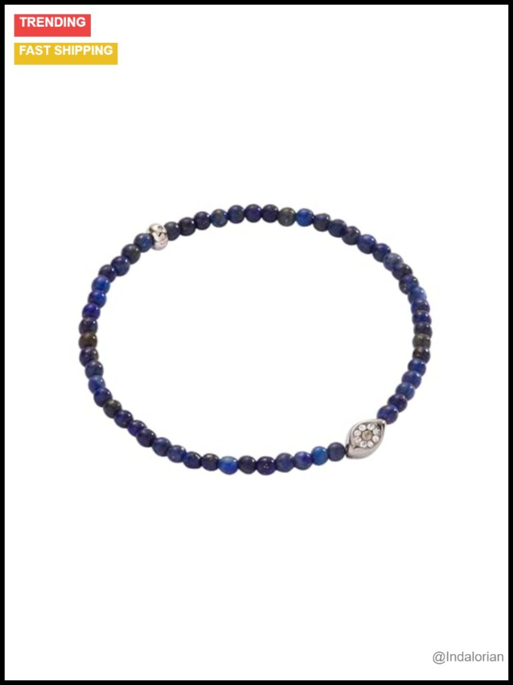 Alex and Ani Evil Eye Lapis Mini Stretch Bracelet Stainless Steel Silver